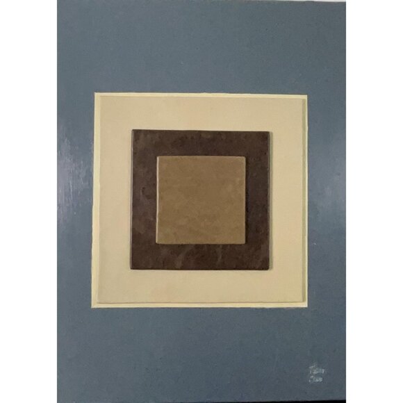 Minimalist Mixed Media Art Acrylic Leather Geometric Square Abstract Painting - Picture 2 of 7